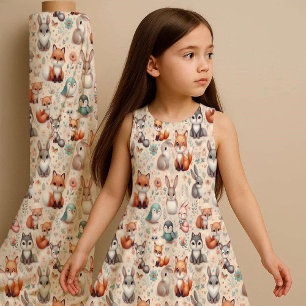 Woodland Fox Bunny Watercolor Boho Nursery Fabric