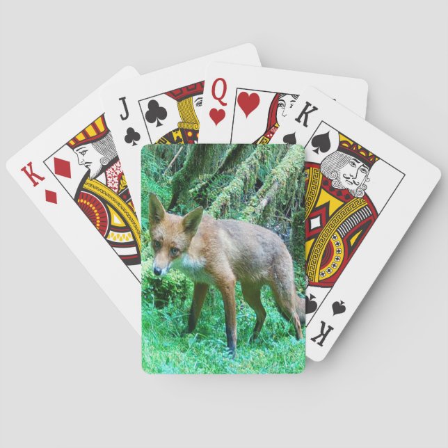 Woodland Fox Cub Forest Moss Green Nature Wildlife Playing Cards (Back)