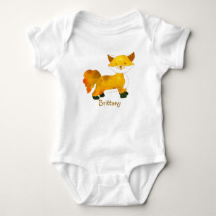 Woodland Fox + Customisable Name Baby T-shirts