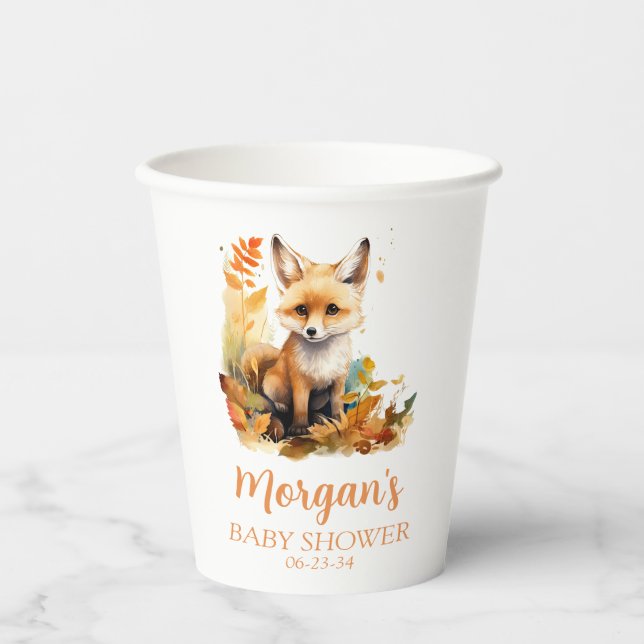 Woodland Fox Cute Baby Shower Paper Cups (Front)