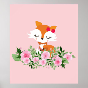 woodland fox, cute fox,  pink, sweet, cute, fox, poster