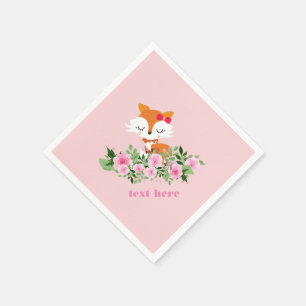 woodland fox, cute fox,  pink, sweet, cute, napkin