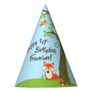 Woodland Fox Cute Kids Birthday Party Hat