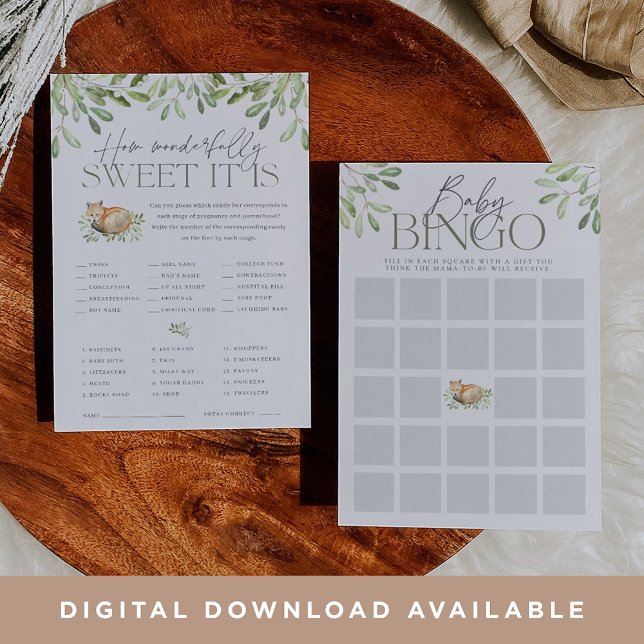 Woodland Fox Double Sided Baby Shower Game Card (Creator Uploaded)