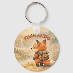 Woodland Fox Explorer Cute Watercolor School  Key Ring