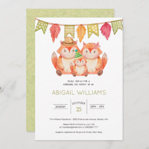 Woodland Fox Family Minimal Baby Shower Invitation
