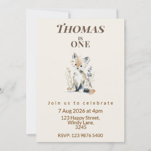 Woodland Fox First Birthday Invitation