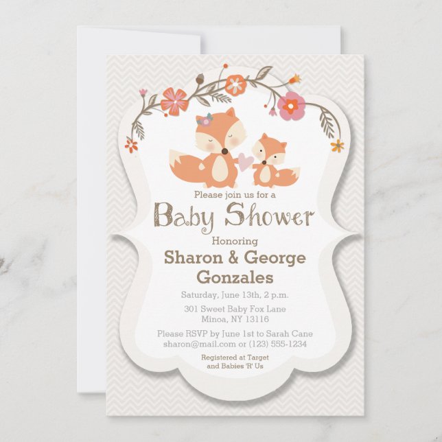 Woodland Fox Floral Baby Shower Invitation (Front)