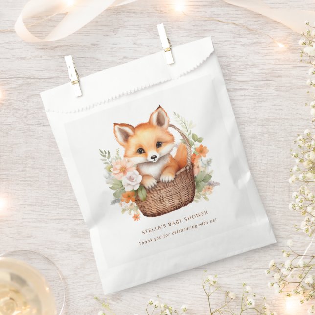Woodland Fox Floral Baby Shower Thank You Favour Bags (Clipped)