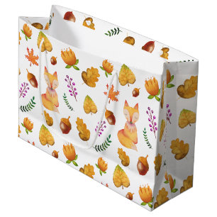Woodland Fox Foliage Watercolor Pattern Large Gift Bag