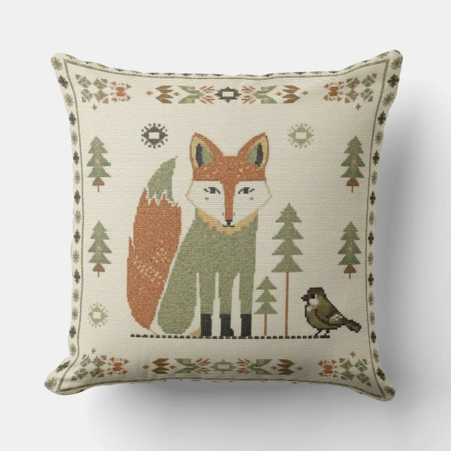 Woodland Fox Folk Cushion (Front)