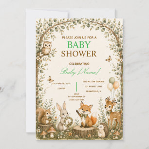 Woodland Fox Forest Animals Watercolor Baby Shower Invitation