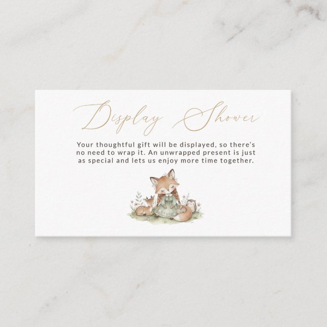 Woodland Fox Girl Baby Shower Display Card (Front)