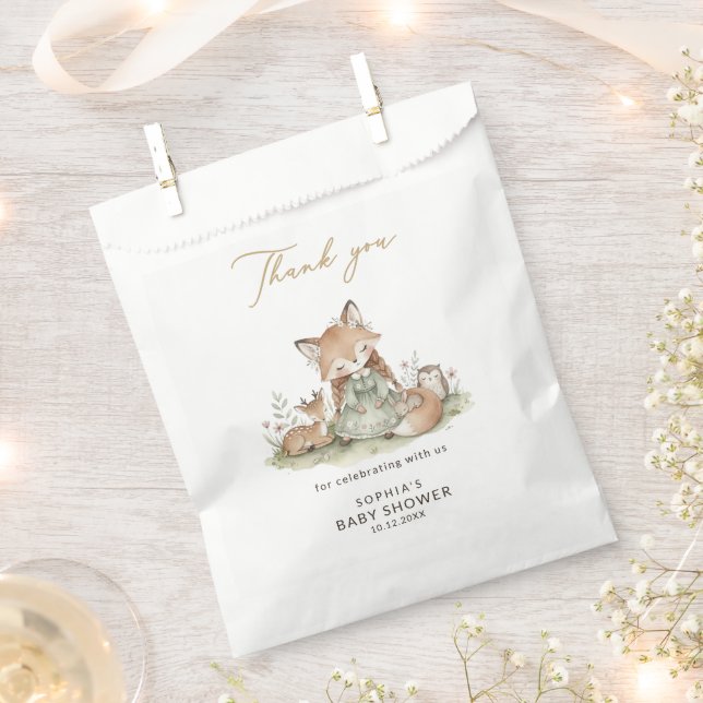 Woodland Fox Girl Baby Shower Favor Bag (Clipped)