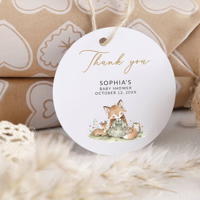 Woodland Fox Girl Baby Shower Favor Tag (Creator Uploaded)
