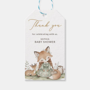 Woodland Fox Girl Baby Shower Gift Tag