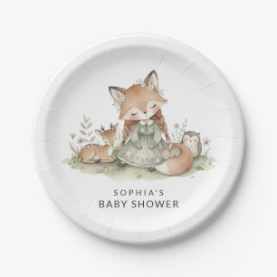 Woodland Fox Girl Baby Shower Paper Plate