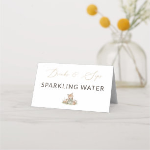 Woodland Fox Girl Sparkling Water Drink Label Place Card