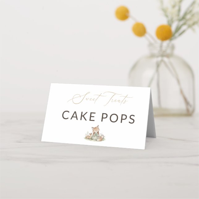 Woodland Fox Girl Sweet Treats Cake Pops Food Place Card (Front)