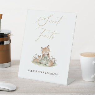 Woodland Fox Girl Sweet Treats Party Pedestal Sign