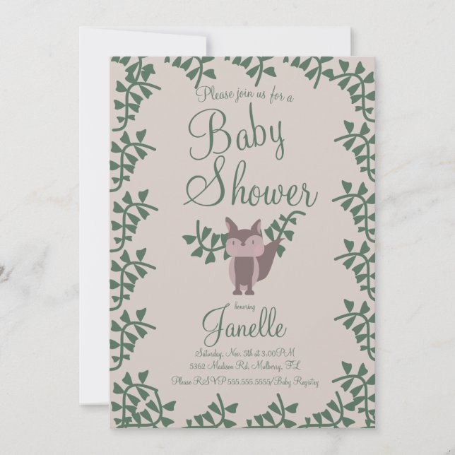 Woodland Fox Greenery Baby Shower Rustic  Invitation (Front)