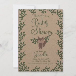 Woodland Fox Greenery Baby Shower Rustic Invitation