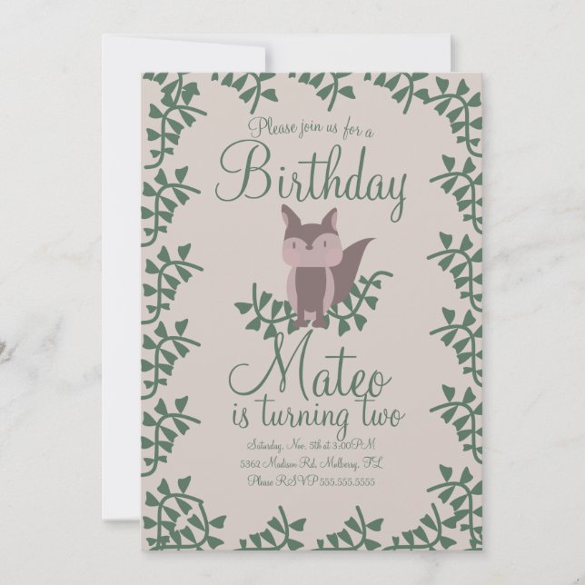 Woodland Fox Greenery Birthday Party Rustic Invitation (Front)