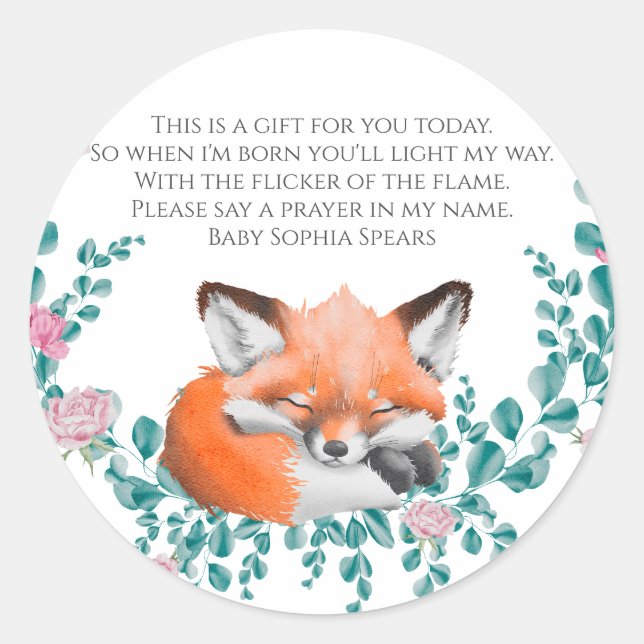 Woodland Fox Greenery - Prayer candle label (Front)