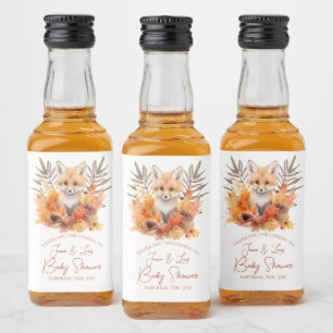 Woodland Fox Greenery Watercolor Leaf Baby Shower Liquor Bottle Label