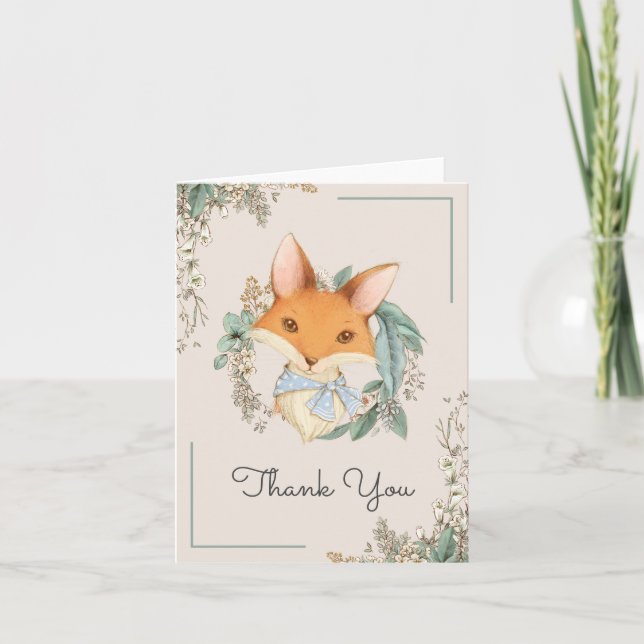 Woodland Fox Illustration Baby Shower Thank You Card (Front)