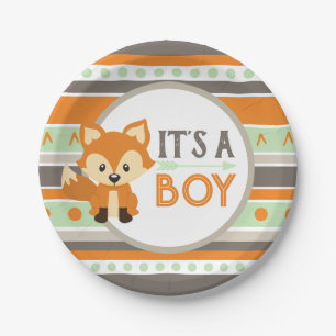 Woodland Fox It's A Boy Baby Shower Paper Plates