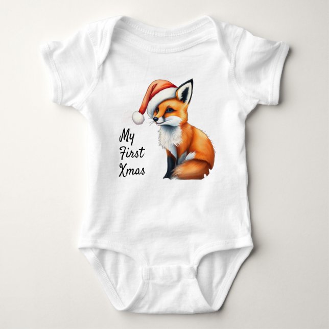 Woodland fox My First Xmas Baby One-piece Bodysuit (Front)