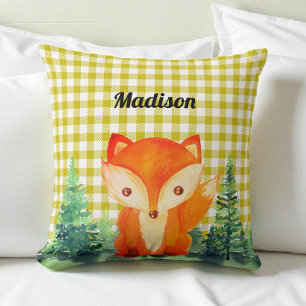 Woodland Fox Nursery Yellow Throw Pillow
