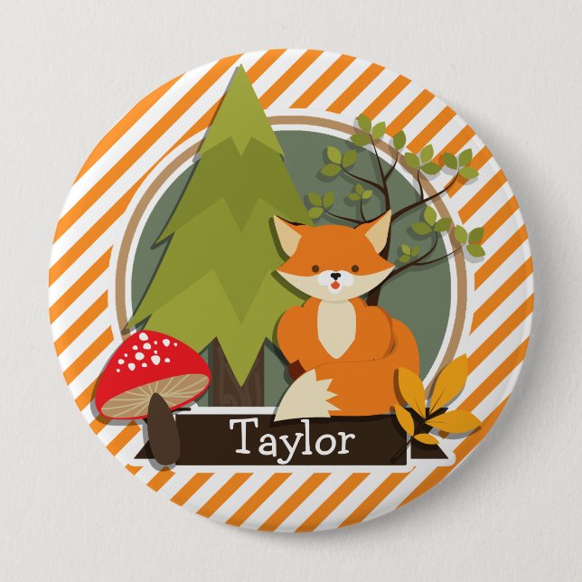 Woodland Fox; Orange and White Stripes 10 Cm Round Badge (Front)