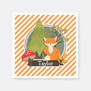 Woodland Fox; Orange and White Stripes Napkin