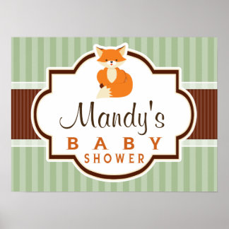 Woodland Fox; Orange, Sage, Brown Baby Shower Poster