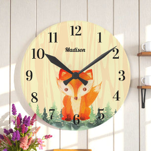 Woodland Fox Orange Yellow Forest Round Clock