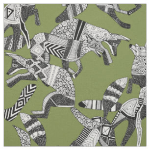 woodland fox party green fabric