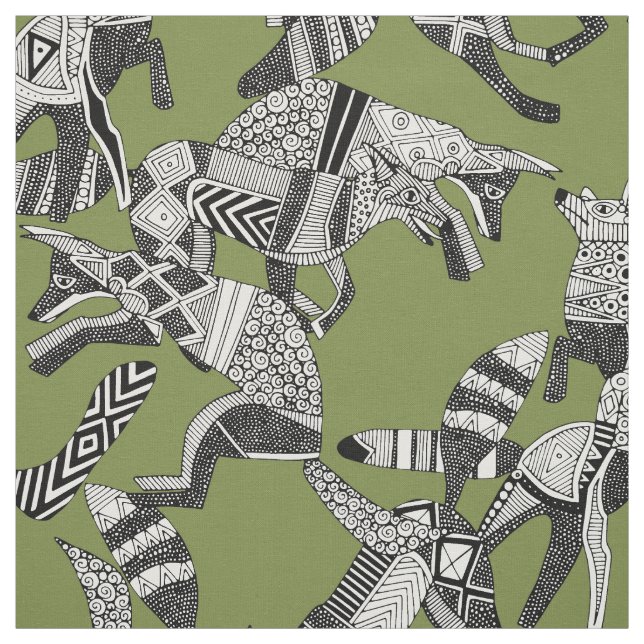 woodland fox party green fabric (Swatch)