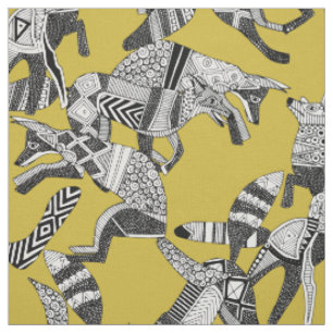 woodland fox party ochre yellow fabric