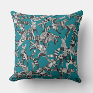 woodland fox party teal blue cushion