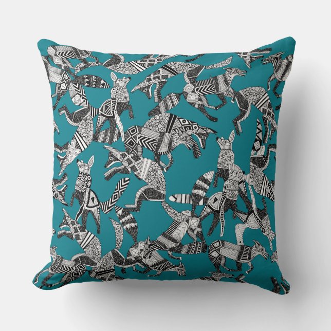 woodland fox party teal blue cushion (Front)