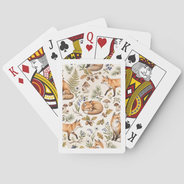 Woodland Fox Pattern | Forest Animals Playing Cards (Back)