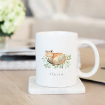 Woodland Fox Personalised Coffee Mug<br><div class="desc">Woodland inspired mug features a sweet watercolor fox nestled in a bed of green eucalyptus leaves and foliage. Personalise with a name,  initial or monogram beneath in classic grey lettering.</div>