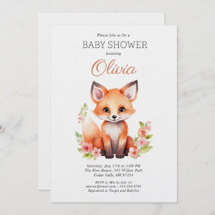Woodland Fox Pink Peach Girl Baby Shower Invitation