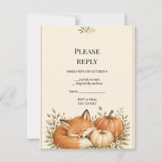 Woodland Fox Pumpkin Baby Shower RSVP Card