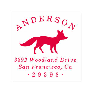 Woodland Fox Round Family Name Return Address Self-inking Stamp
