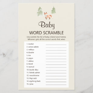 Woodland Fox Shower UK Baby Word Scramble Game Flyer