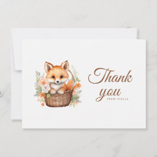 Woodland Fox Watercolor Florals Flat Thank You Card