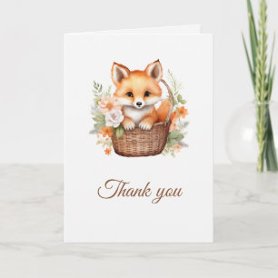 Woodland Fox Watercolor Florals Folded Thank You Card